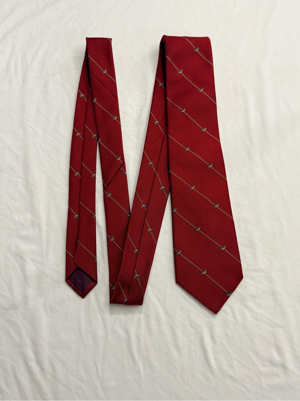 Equud Men's Red Diagonal Stripe Tie with Duck Detail